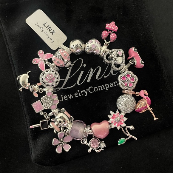 Linx Snake Chain Bracelet with Pink Themed Charms - Picture 5 of 6